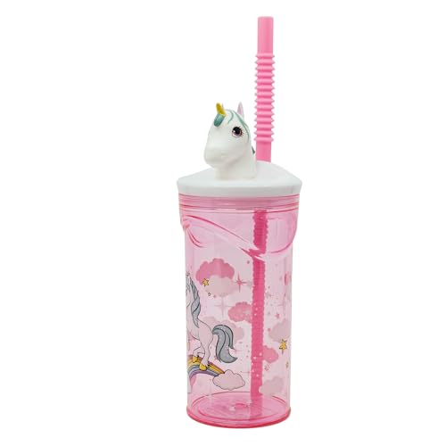 GOBELET RÉUTILISABLE POUR ENFANTS EN PLASTIQUE SANS BPA 430 ML AVEC FIGURINE 3D SUR LE COUVERCLE | UNICORN RANGE
