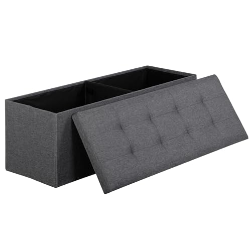 SUPER DEAL Folding Storage Ottoman Bench Foot Rest Storage Chest,15 x 43 x 15 Inches End of Bed Bench with Divider for Living Room Bedroom Entryway, 660 lbs Load Capacity, Linen Fabric, Dark Grey