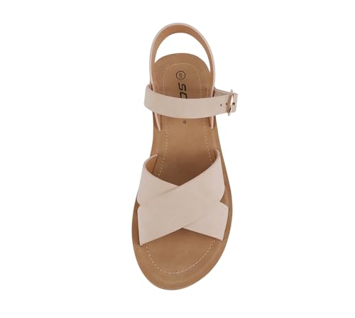 Image of Soda CHESTER ~ Women Flat Sandals Flatform Ankle Buckle Criss Cross Band Straps Sandals Shoes (Gold Raffia, 5.5)