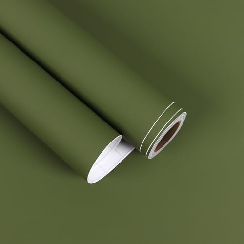 EaseStick Olive Green Peel and Stick Wallpaper 15.7''x160'' Removable Thick Solid Green Contact Paper Waterproof Self Adhesive Wallpaper Green Vinyl Wrap for Cabinets Bedroom Bathroom Wall Home Decor