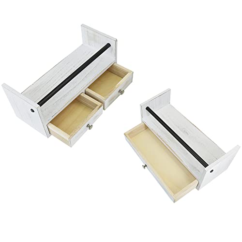 Y&Me Ym Bathroom Shelf With Drawers Set Of 2, Floating Nightstands For Bedroom, Wall Shelf With Drawer And Towel Rack Wall Mounted, Floating Drawer For Bathroom, Bedroom, Living Room, Kitchen (White) #TOP7