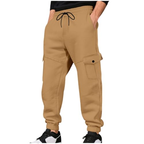 Men's Cargo Pants Casual Drawstring Elastic Waist Fleece Sweatpants Comfy Fashion Quick Dry Lounge Hiking Outfits