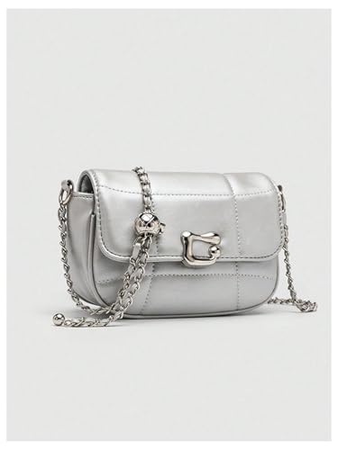 SweatyRocks Women's Mini Crossbody Bags Y2K Metallic Quilted Shoulder Purses with Chain Strap3
