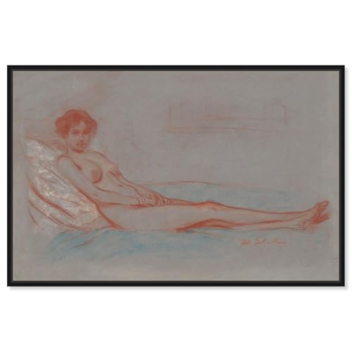 Toile vintage couchée féminine nue 1910 pour habiller un mur vide avec un cadre élégant