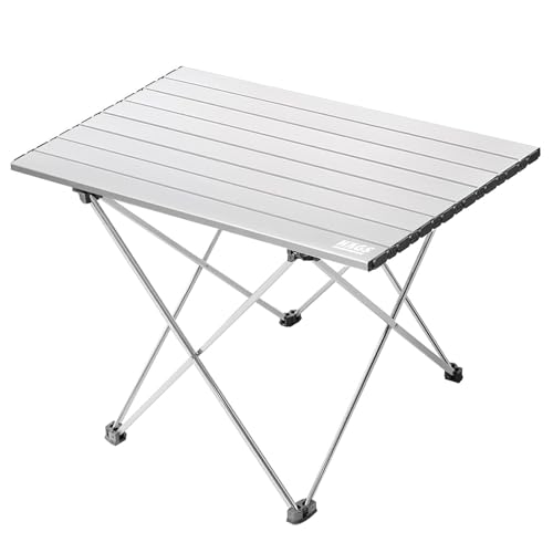 HAEGS Aluminium Light Folding Camping Table, Portable Compact Outdoor CampingEssentials, Table for Picnic, BBQ, Nature Activities, Hiking, Beach - Large - Silver