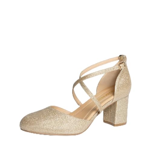 DREAM PAIRS Escarpins Femme Petit Talon, Chaussures Élégantes et Confortables, Womens Pumps pour Travail, Mariage et Soirée,Size 37,Or,SDPU26002W