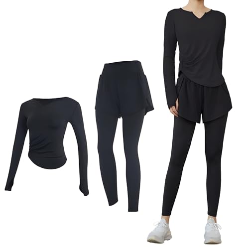 Haut manches longues et short de pilates noir extensible taille XXL