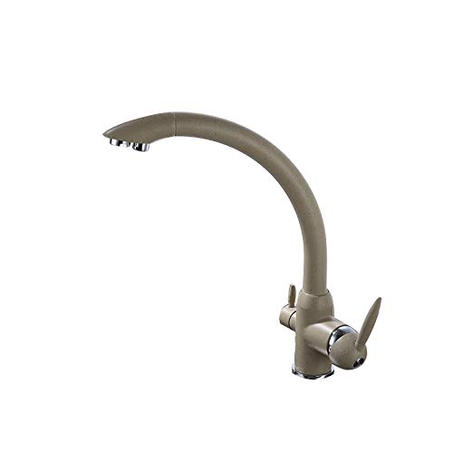 3-in-1 kitchen faucets commercial double handle solid brass commercial kitchen sink faucet with multifunctional, double outlet hot and cold water tap, 360 degree swivel