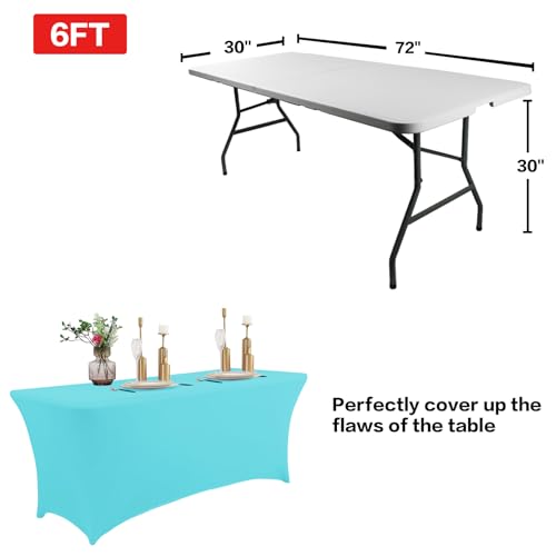 Image of IVAPUPU 2 Pack 6FT Table Cloth for Rectangular Fitted Events Stretch Blue Mist Table Covers Washable Cover Spandex Spring Tablecloth Protector for Party, Wedding, Cocktail, Banquet, Festival