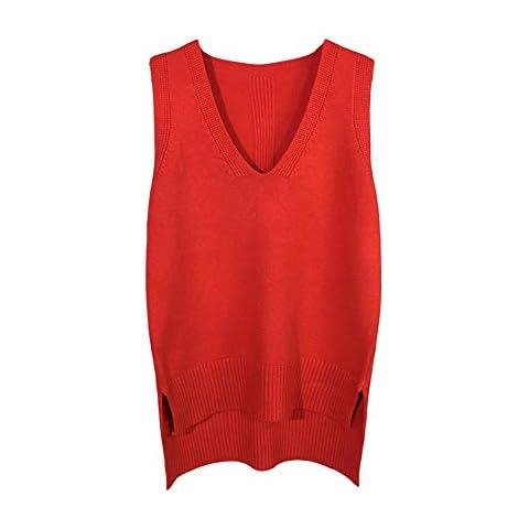 Women's Sleeveless Jumpers Knitted V Neck Pullover Vest Sweater Knitwear Tops (Red, One Size) Cover