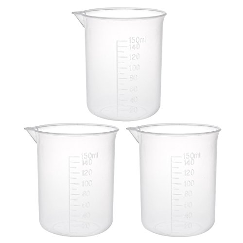 uxcell Measuring Cup 150ml PP Plastic Graduated Beaker Transparent for Lab Kitchen Liquids 3pcs