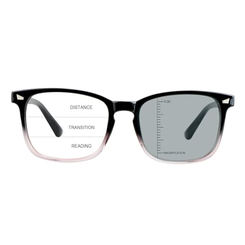 Image of Vintage Square Progressive Multifocal Presbyopic Glasses, Photochromic Gray Sunglasses for Men Women Readers (Black Purple,+0.00 /+1.75 Magnification)