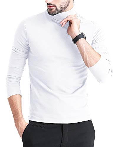 Gafeng Mens Thermal Underwear Slim Fit Turtleneck Base Layer Cold Weather Lightweight Winter Warm T Shirt White