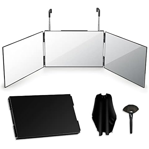 OMIRO Door Mount 3 Way Mirror for Hair Cutting, 360 Trifold Self Haircut Mirror with Adjustable Telescoping Hooks, Multi-Functional for Makeup and Travel Cover