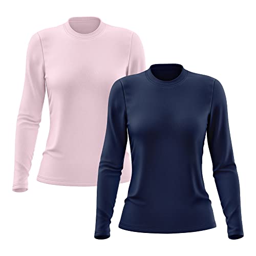 Kit 2 Camisetas Feminina Manga Longa Proteção Solar UV 50 (G, Rosa, Azul Marinho)