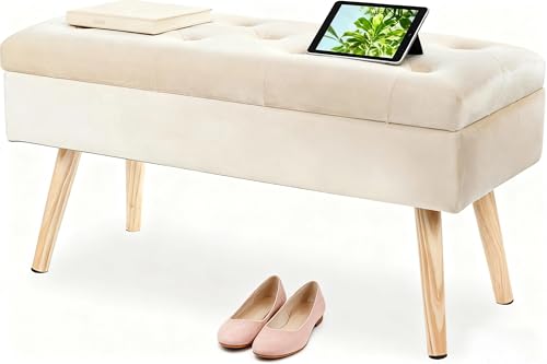 Hawthyhome Gepolstert Sitzbank mit Stauraum, Polsterbank mit samten Aufbewahrungsbox, Fußhocker mit...