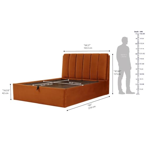 Image of Wakefit Bed | Queen (78 X 60) Solid Wood Bed, Upholstered, Hydraulic, 3 Year Warranty - Antho - Velvet Amber