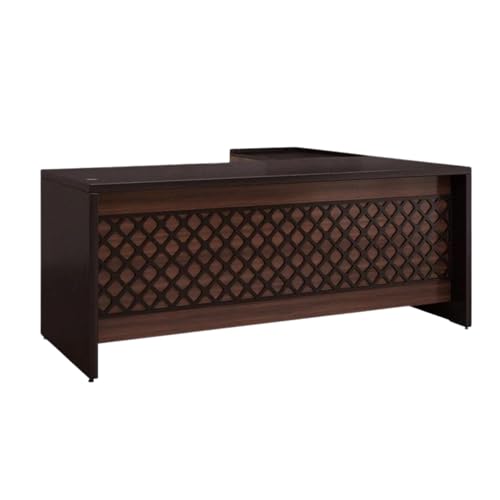 Image of Lakdi The Furniture Co-Director and Executive L Shape Table Made in Pre-Laminated Particle Board with Side Unit Drawers and Openable Shutter Wooden Office Table Finish-Brown Color- (LDL-561)