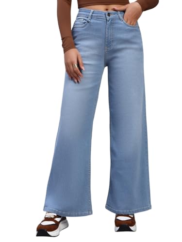 Image of Amazon Brand - INKAST Women High Rise Wide Leg Full Length Cotton Poly Lycra Jeans | Casual Denim Wear
