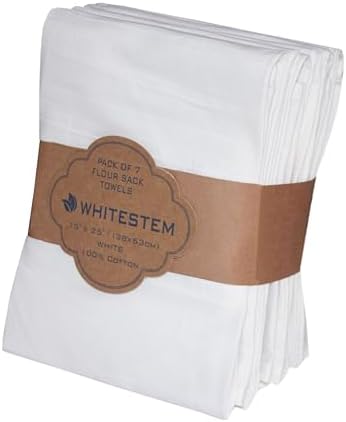 WHITESTEM Flour Sack Towels | Tea Towel for Crafts| Kitchen Dish Cotton Blank Towel for Embroidery| Baking Bread Proofing Linen Cover| Thick Absorbent Quick Dry | 7 Pack 15"x25" White