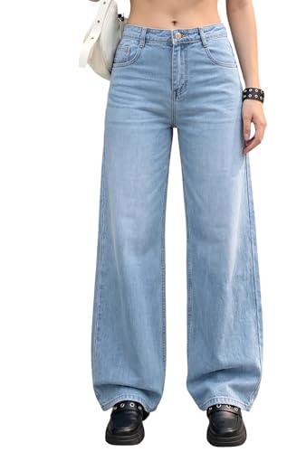 Image of KOTTY Women's Wide Leg Denim Jeans | Loose Fit High Rise Baggy Style Jeans for Women