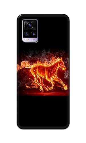 Image of Plastic Printfidaa Printed Hard Back Cover Case For Vivo V20|Vivo V20 2021 Back Cover (Fiery Horse) -112,Black