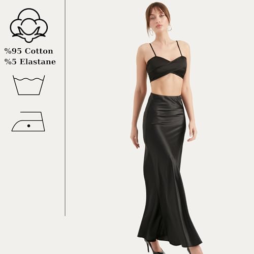 TUBANUR Satin Skirt for Women's | High Waist Pleated Flowy Maxi Skirts | Casual Women Clothing3