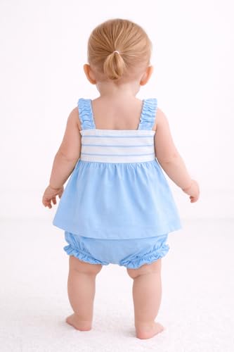 Image of Baby Girls Frock Dress with Bloomer Set | Short Sleeve Polka Dot Inner Layer & Bow Detail Special for 0-6 Months