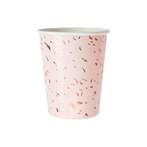 Harlow & Grey Amethyst Light Purple Watercolor with Rose Gold Paper Cups - Birthday, Wedding, Showers Party Disposable Cups - (8 Count) (Pink & Gold Confetti)