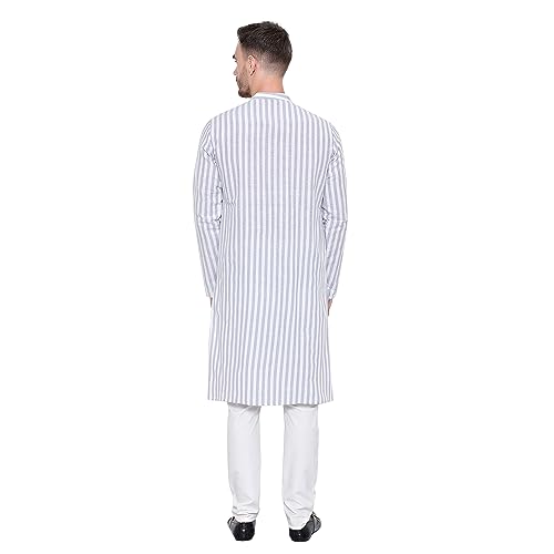 Image of LATEST CHIKAN Broad Striped Cotton Men's Long Kurtas
