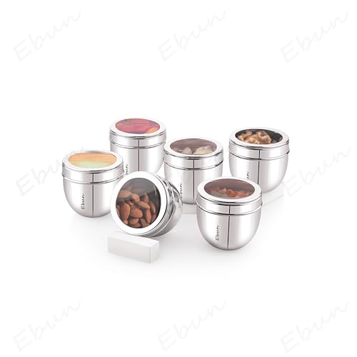Image of Ebun Stainless Steel See Through Containers for Kitchen | Conical Shape Small Stainless Steel Dabba Set for Kitchen | Steel Container with Lid | 200 Ml Capacity | Pack of 6
