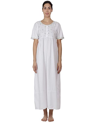 Chemise de nuit brodée manche courte coton grande taille vêtement de nuit