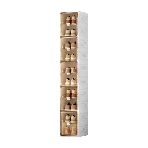 Image of ANTBOX Shoe Organizer Storage Box, Portable Folding Shoe Rack For Closet With Magnetic Clear Door,Large Sneaker Cabinet Bins Sturdy Easy Assembly 10 Layers-10 Grids
