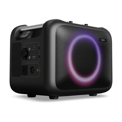 Solim Portable Power Station 1120Wh &Bluetooth Speaker, LiFePO4 Battery(Peak 2400W), AC + Solar Generator(Without Solar Panel) Fast Dual Charging for Outdoor Camping/Home Use/Emergency/live streaming Cover