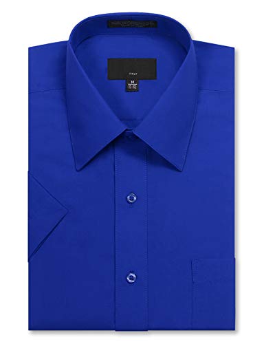 Allsense Men's Regular Fit Short Sleeve Dress Shirts 16-16.5N Large Royal Blue