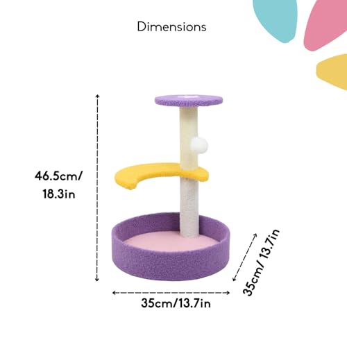 Image of Astra 3-Level Cat Tree for Indoor Cats & Kittens | Cute Star Cat Scratching Post Tower with Pom-Pom Toy, Perch & Cozy Base | Aesthetic Cat Furniture for Indian Homes
