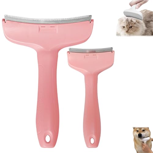 Spazzola per la toelettatura degli animali domestici, a forma di V, con denti stretti a V, rastrello curvo per cani e gatti, riduce lo spargimento, rimuove efficacemente i peli sciolti (rosa, L + S)