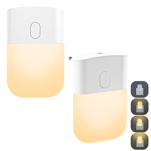 VFANDV Luz Nocturna, 2 Piezas Luz Nocturna Infantil, 4 Modos de Iluminación (OFF/Low/Mid/Hight) Modos, LED Luz Armario Adhesivas, Luz Noche LED Enchufe para Dormitorio, Pasillo, Cocina, Blanca Cálida