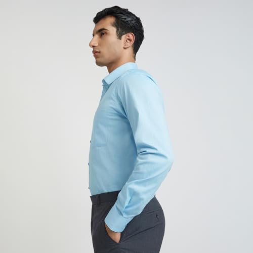 Image of Raymond Men Slim Fit Structure Pattern Pure Cotton Semi Cutaway Collar Full Sleeve Formal Shirt