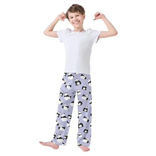 ZZXXB Pandas Have Fun Print Boys Long Pants Soft Trousers Elastic Waist Kids Lounge Bottoms with Pockets S-XL2
