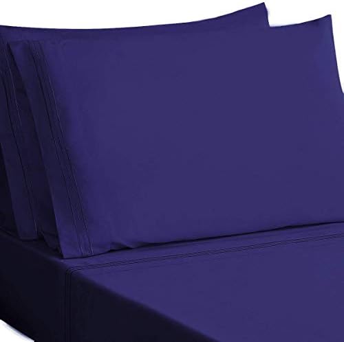 Honeymoon 1800 Brushed Microfiber Embroidered Bed Sheet Set, Ultra Soft, Twin - Navy Blue