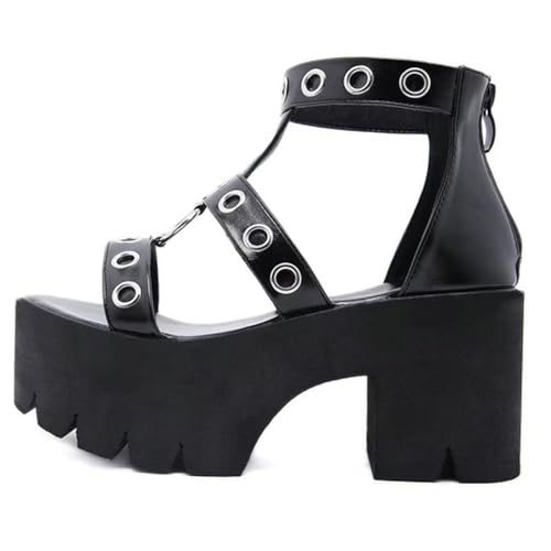 Agodor Women's Goth Black Platform Sandals Ankle Strap Chunky High Heels Open Toe Slingback Roman Gladiator Shoes3
