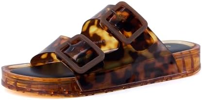 CUSHIONAIRE Pool Jelly Sandals for Women, Water Resistant Double Buckle Slides, Womens Shower Shoes for Beach & Summer, Tortie Smooth 8 — view 8