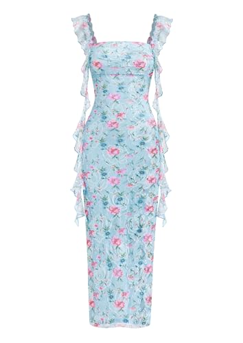 PRETTYGARDEN Floral Dress for Women 2026 Summer Formal Ruched Lace