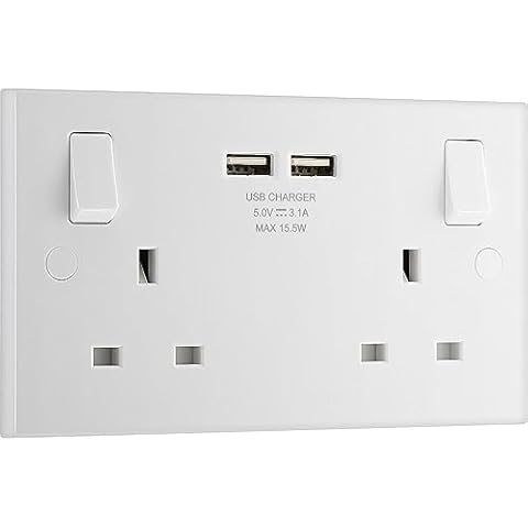 BG Electrical Double Switched Power Socket with USB Cover