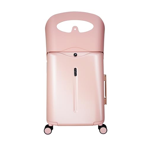 MiaMily 4-Wheel Carry-On Luggage with Seat – Ride-On Suitcase for Easy Family Travel, Seat Belt, 43L Hard Shell, Waterproof Pocket, Adjustable Handle, Dusty Pink