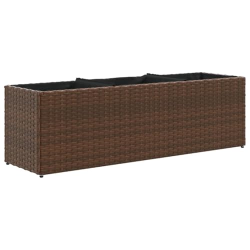 vidaXL Jardinière avec 3 Pots Marron 105x30x32 cm résine tressée, jardinière d'extérieur, bac à Fleurs, bac à tomates, jardinière de terrasse