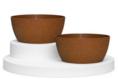 Image of Harshdeep Flower Pots for Living Room - Geneva - Indoor Outdoor Home Garden Patio Decorative Earth Friendly Bonsai Recyclable Plant Container Round 13 Inch Set of 2 (Brown)