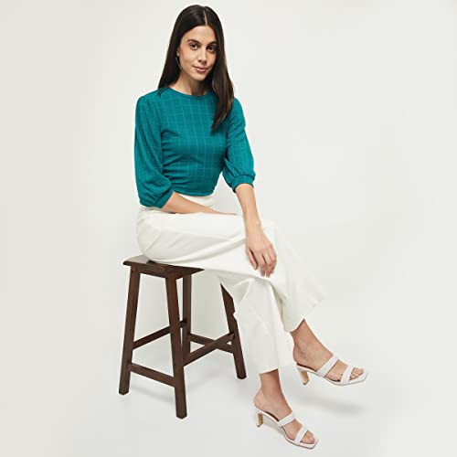 Image of Max Women Checked Round Neck Regular Fit Top