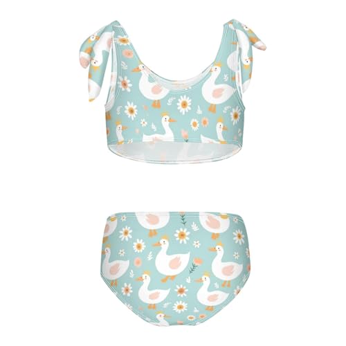Wusikd White Ducks Girls Swimsuits Two Piece Crowns Daisies Swimwear Bikini Set for for Girls Size 3T2